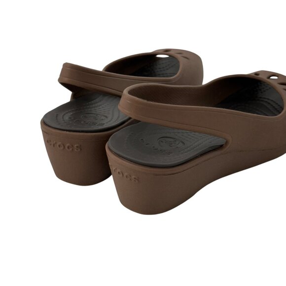 Crocs Womens Brown Open Toe Wedge Slingback Sandals Size 10 - Picture 7 of 13
